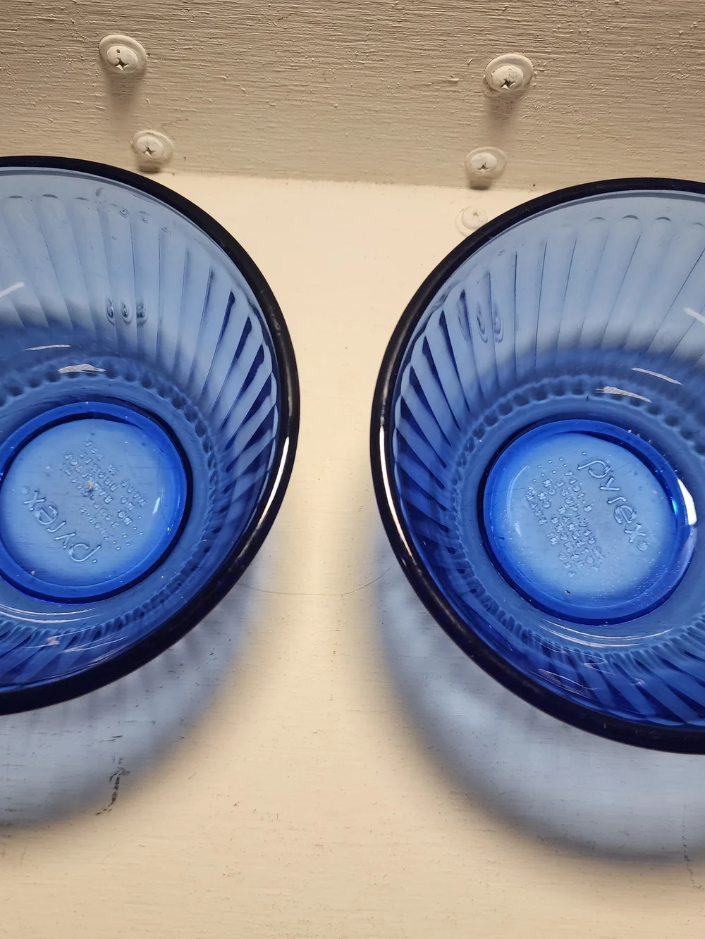 Pyrex pair ribbed